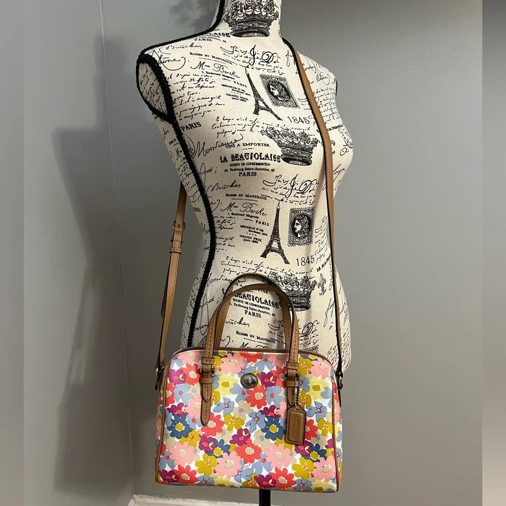 Coach Floral Satchel - Pink, Yellow, Blue, Red - Picture 2 of 8